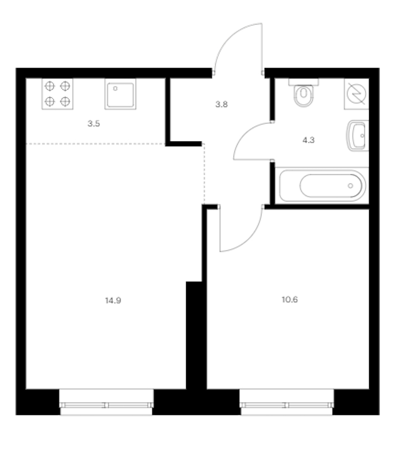 1-комнатная квартира 37.1 м², 1/9 эт., ЖК «Лермонтовский 54»